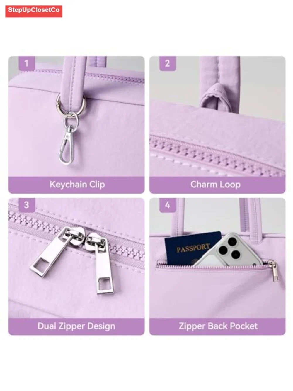 WLLWOO Nylon Tote Bag Bowler Shoulder Purse with Keychain Clip
